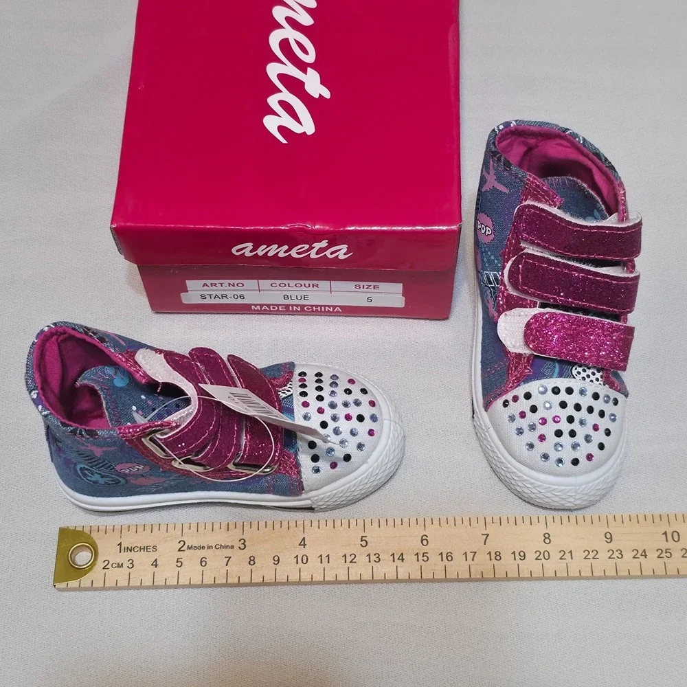 Ameta Toddler Girls High Top Hook & Loop Rhinestone Shoes Size 5 NWT‎